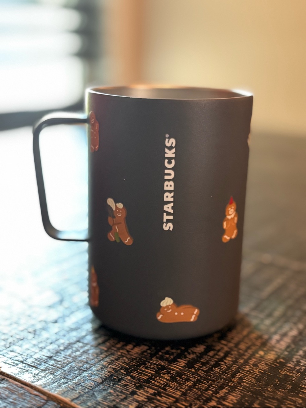 Starbucks Black Mug with Gingerbread Character Accents